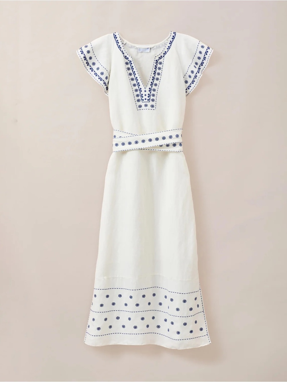Cartolina Nantucket Sofia Belted Royal Azure Maxi Dress Blue Embroidery S